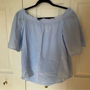 H&M Off the Shoulder Dotted Pastel Light Blue Bubble Sleeve Frill Neckline sz. 8